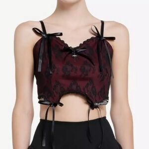 Cosmic Aura Burgundy Lace Cross Crop Corset Shapewear